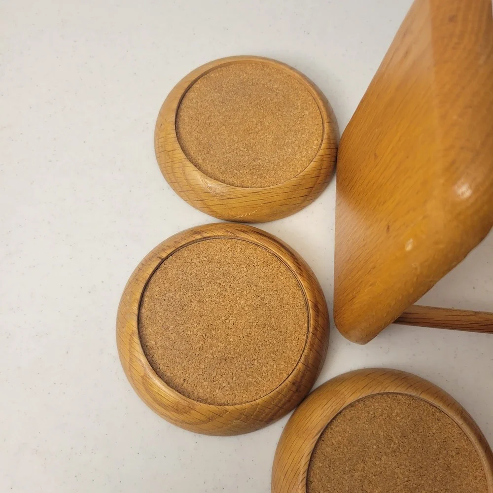 Himark Wood Coasters MCM Brown Vintage Oak Cork 6 Piece Set with Caddy